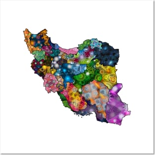 Spirograph Patterned Iran Counties Map Posters and Art